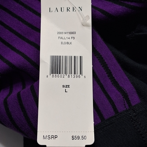 NWT Lauren Ralph Lauren Long Sleeve Top With Stripes  Size L - Picture 9 of 16